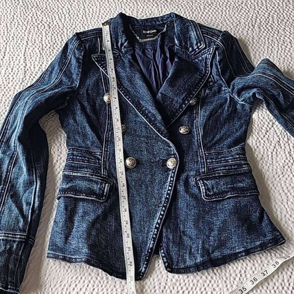Bebe -956 Tailored Double Breasted Denim Jacket in Antique‎ Indigo Wash size 2 - Picture 14 of 16